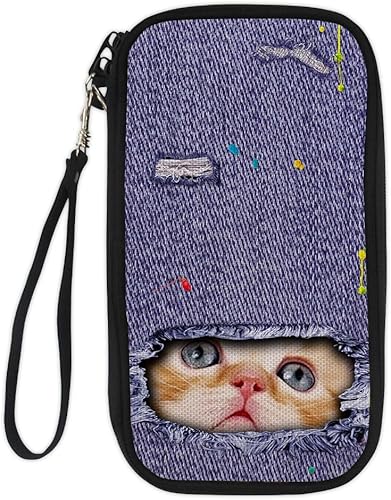 Amazon Thikin パスポートケース カードポーチ 首下げ スキミング防止 ネックポーチ 海外 旅行 出張 財布 パスポートバッグ かわいい 動物 猫 カラフル カウボーイ 個性的 人気 Thikin パスポートケース カバー