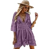 Moss Rose Women's Lace Bathing Suit Cover Up V-Neck Coverups Swimwear Swimsuit Swim Beach Dress Beachwear