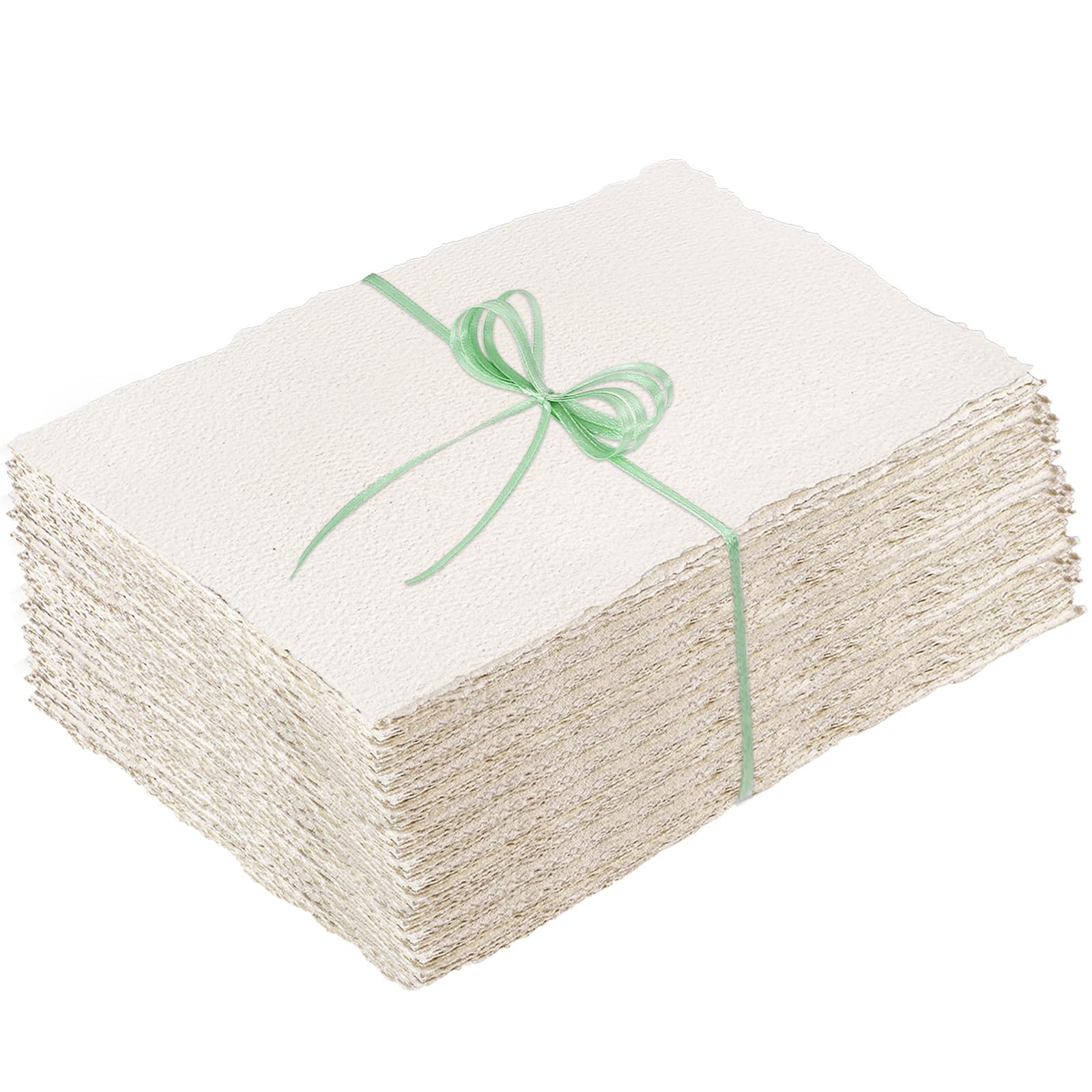 Photo 1 of 100 Sheets Deckled Edge Paper 5x7 inches, 160 GSM Handmade Paper, Rough/Textured Watercolor Paper for Wedding Invitations, Cards, Crafts