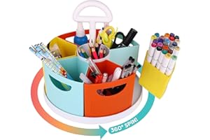 ALBEN Lazy Susan Kids Desk Organizer: Rotating Art Supply Organizer & Crayon Holder Organizer for Kids - 360 Degrees Rotation for School & Craft Supplies - Perfect for Classroom & Homeschool Use