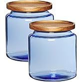 Anchor Hocking Coastal Blue Montana Jar set with lids (2-piece, 96-ounces, acacia wood lid)