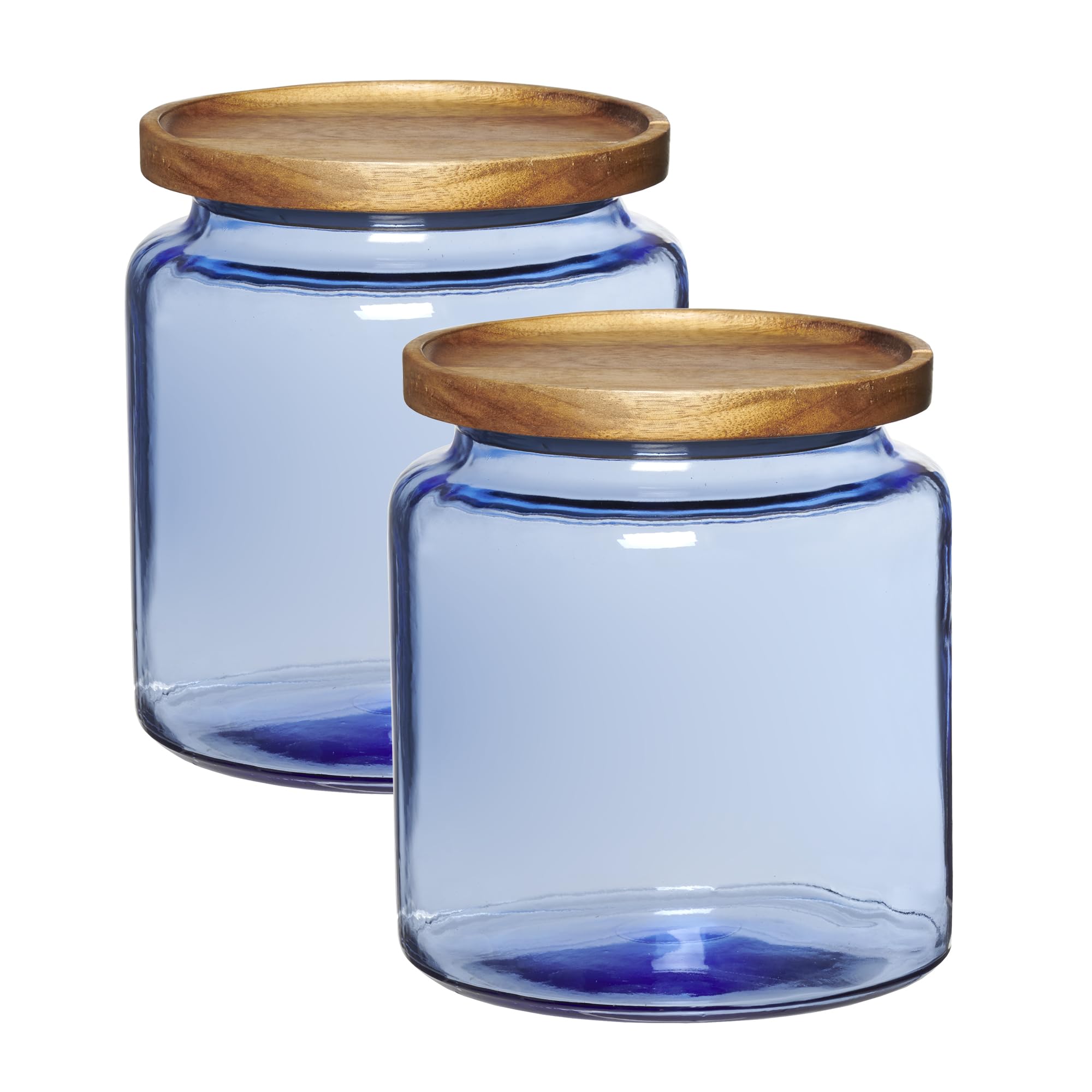 Anchor Hocking Coastal Blue Montana Jar set with lids (2-piece, 96-ounces, acacia wood lid) Image Anchor Hocking Coastal Blue Montana Jar set with lids (2-piece, 96-ounces, acacia wood lid) Image