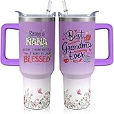 Kearscupra 40oz Grandma Tumbler with Handle and Straw, NaNa Insulated Stainless Steel Cup, Travel Coffee Mug Water Bottle, Birthday Mothers Day Gifts for Women