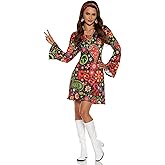 UNDERWRAPS 60s Peace Sign Dress - Summer Mini Dress, Halloween Costume for Women, Hippie Sundress for Cosplay, 70s Outfits, Disco Dress up