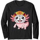 Axolotl in Sugar Skull Makeup Long Sleeve T-Shirt