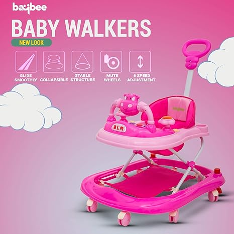 Baybee Forza Baby Walker - The Anti Fall Baby Walker with Adjustable Height and Musical Toy Bar Rattles and Activity Toys-Round Ultra Soft Seat Cycle Baby Walker