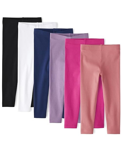 The Children's Place,and Toddler Basic Solid Leggings 6-Pack,_White | Amethyst Jewel | Black | Hawaiian Hibiscus | Lotus Flower | Milky Way,4T