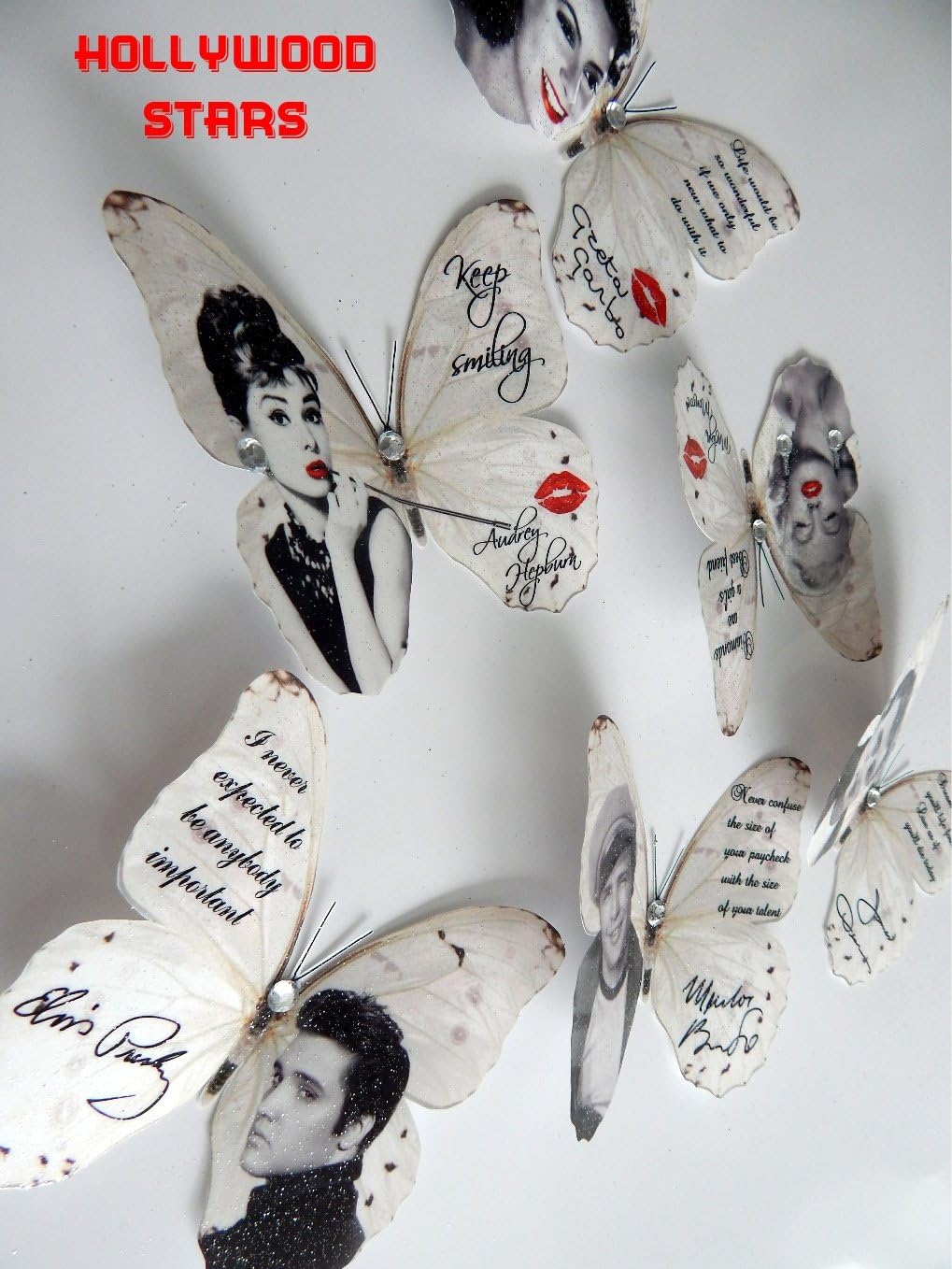 Hollywood Iconic stars decor, butterfly decor,Elvis,James dean,Marlon Brando,Audrey Hepburn,Marilyn Monroe,Greta Garbo wall decor,film stars