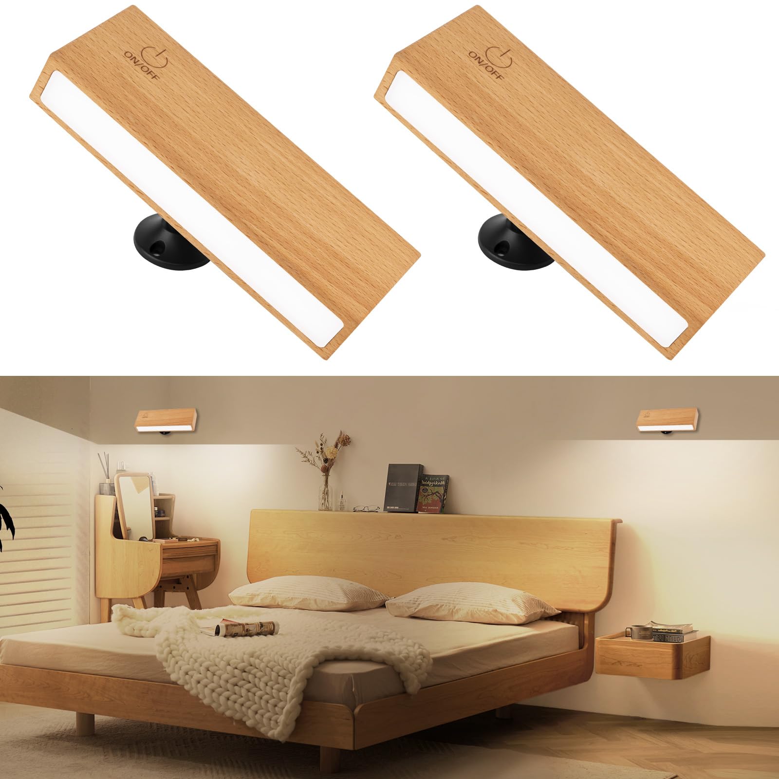 Photo 1 of MICEYLIVE Wall Sconces Set of Two - Wireless Wall Lights for Bedroom, Rechargeable WallSconces Battery Operated with Stepless Dimming, Cordless SconceWall Decor Set of 2 for Picture,Living Room