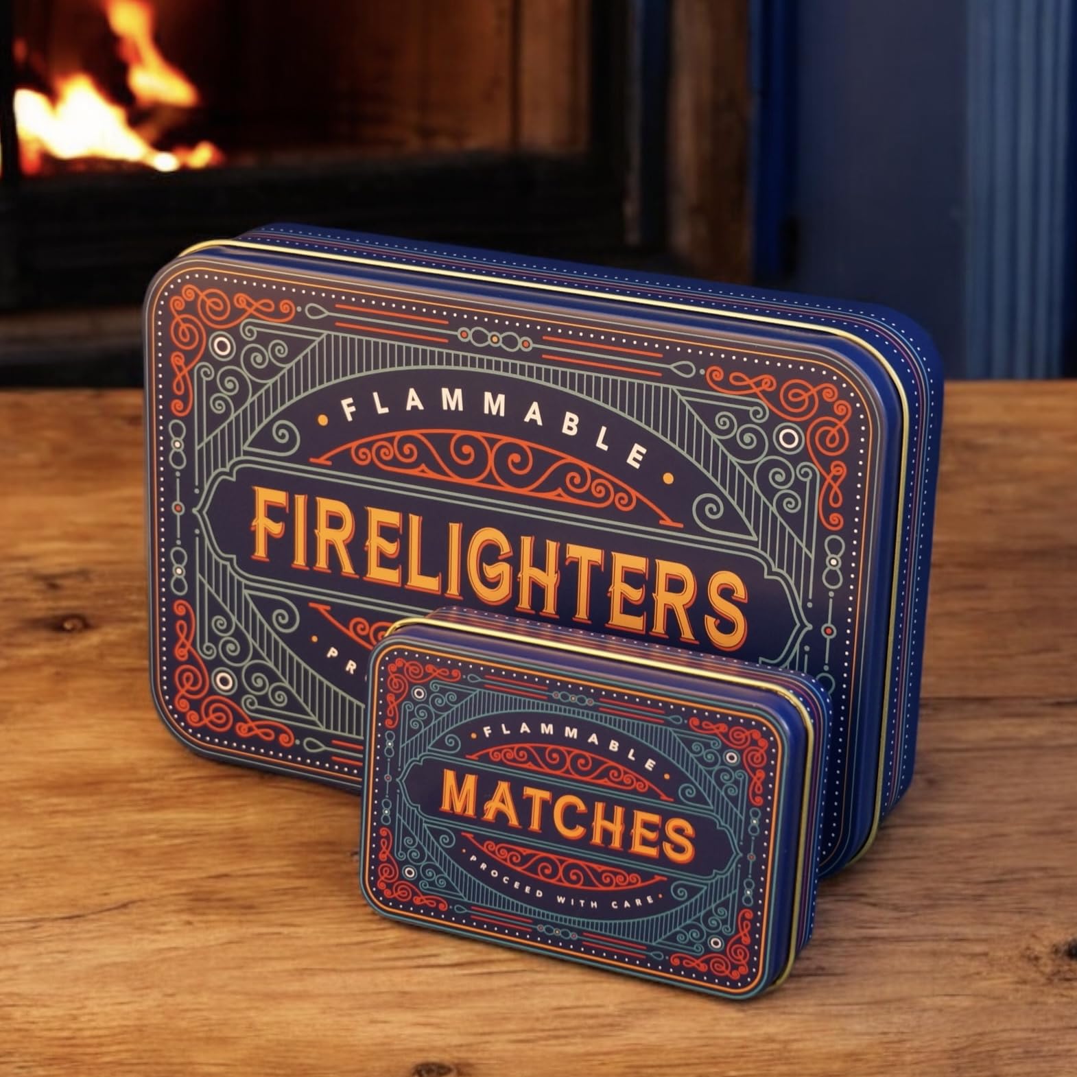 TINIT Firelighter and Match Tin Set (Blue)
