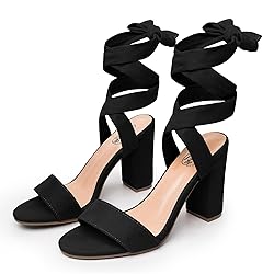 Trary Black Heels for Women, Black Strappy Heels