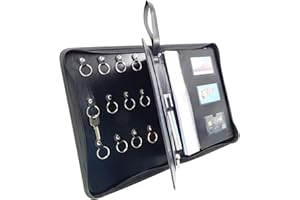 OFFIDIX Leather Zippered Key Case,Key Organizer 12-Key Hooks Portable Key Cabinet Document Organizer Business Card Holder Tablet Sleeve for Real Estate Sales,Hotel Executives,Car Service A4 Size,Black