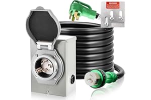Vilstomes 50 Amp Generator Cord and Power Inlet Box & Interlock Kit, 25FT Generator Cords 125V/250V, Heavy Duty STW Cord NEMA 14-50P/SS2-50R RV Generator Power Cord ETL Listed