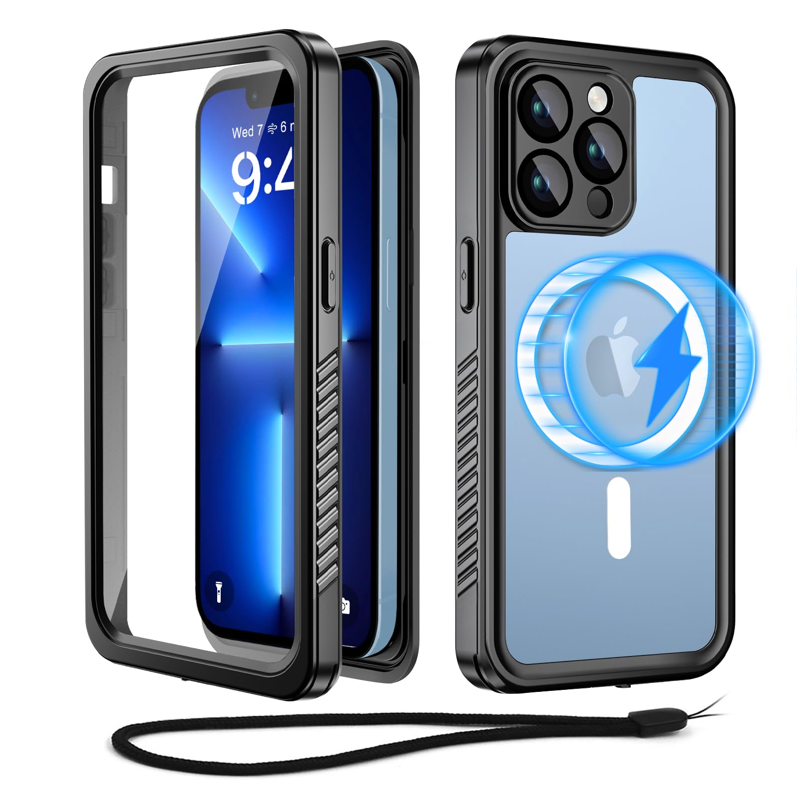 Beeasy for iPhone 13 Pro Max Waterproof MagSafe Magnetic Case,360 Full Body Protective Built-in Screen Heavy Duty Hard Case,Shockproof Dustproof Front Back Cover for iPhone 13 Pro Max 6.7 ”Black — image 1