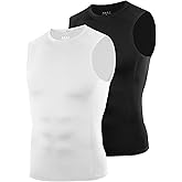 RIKUAOU 2 Pack Mens Compression Shirt, Sleeveless Gym Tank Tops, Running Football Undershirts Base Layer for Sports Workout