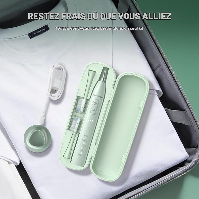 Brosse à dents sonique pour adultes, brosse à dents électrique rechargeable avec 5 modes de nettoyage, 3 niveaux d'intensité, capteur de pression intelligent (Vert)