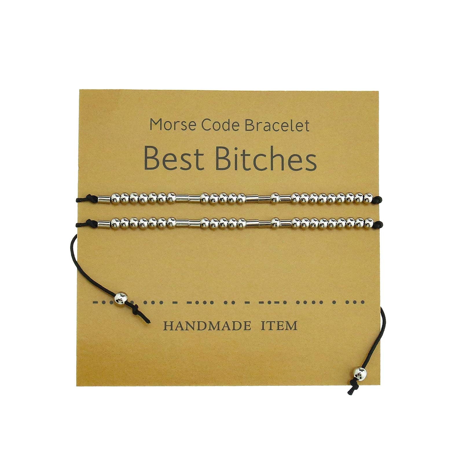 EMSea 2Pcs Morse Code Bracelets Adjustable Best Bitches Secret Message Beads Jewelry Bracelet Set with Card for Lovers Friends