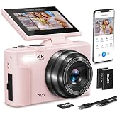 4K Digital Camera for Photography,64MP Vlogging Camera for YouTube(Pink) | 3" 180&deg;Flip Screen, 18X Digital Zoom,WIFI,Autofocus Compact Camera with Flash,32GB TF Card &amp; 2 Batteries