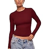 INLYRIC Women's Inbarely Ultra Long Sleeve Shirts Crew Neck Double Lined Slim Fitted Going Out Tops Basic Tees