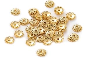HLAWD Bead Caps for Jewelry Making - 30 Pcs 8mm 18k Gold Spacer Beads Caps, Bali Style Tibetan Alloy Flower Caps Bead End Caps Loose Beads for DIY Earrings Bracelet Necklace Jewelry Making and Crafting