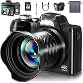 4K Digital Camera for Photography, Autofocus 56MP Vlogging Camera for YouTube/Content Creators/Travel, 16X Zoom Video Camera with 3" 180°Flip Screen & Lens Hood, Gift Ideas for Teens & Beginners