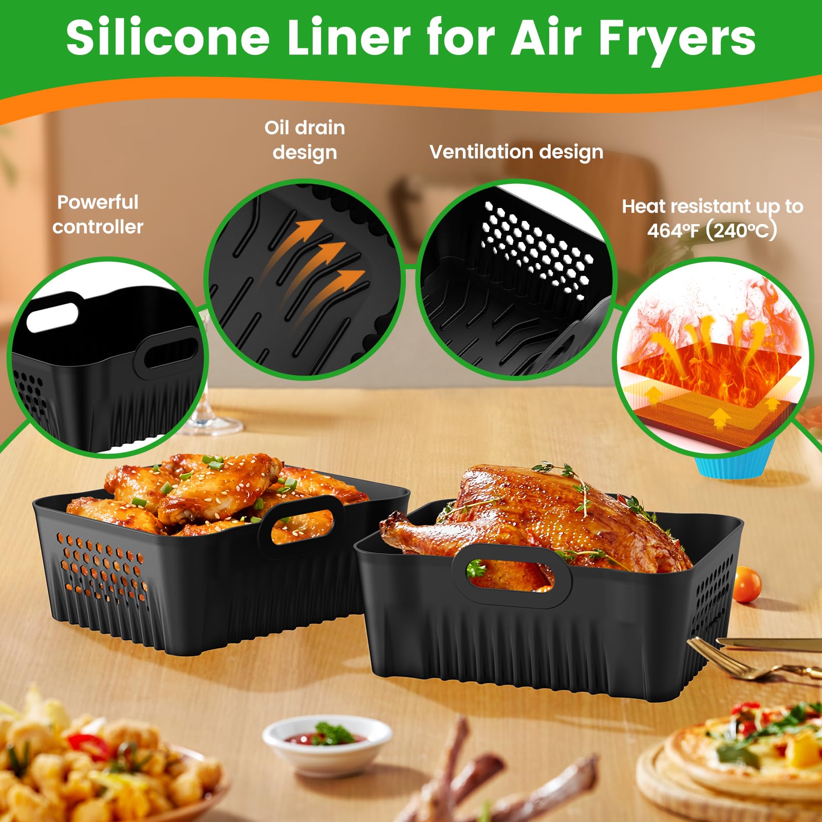 Silikonform Heißluftfritteuse Zubehör für Ninja Double Stack XL 9.5L Air Fryer SL400EU SL400EUCP, 2 Stück Airfryer Silikon Einsatz für Ninja Foodi MAX Dual Zone SL400EU/COSORI 8.5L, 27 Artikel 5