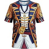 Runcati Mens Pirate Captain T-Shirts Tuxedo Funny 3D Print Cosplay Costume Tees Crewneck Short Sleeve Top Unisex