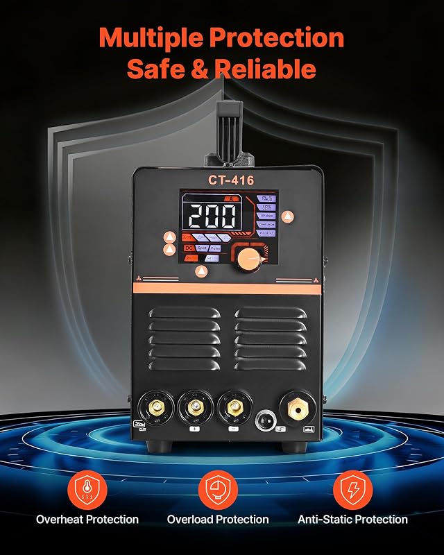 Máquina de Soldar Combinada 3 en 1, Corte/TIG/MMA, Cortadora de Plasma de 50 A y Soldadora de Electrodo TIG de 200 A, Pantalla Digital LED con Función 2T/4T/PA/PT para Bricolaje y Talleres