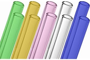 AOMI Glass Blowing Tubes, 10pcs 4inch Long Multi-Color OD 12mm ID 8mm 2mm Wall Thickness Borocilicate Glass Tubes for Cut Art DIY Blue Green Pink Yellow Transparent Each Color 2 Pieces