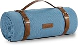 VonShef Picnic Blanket Blue Herringbone 180x147cm Waterproof Backing