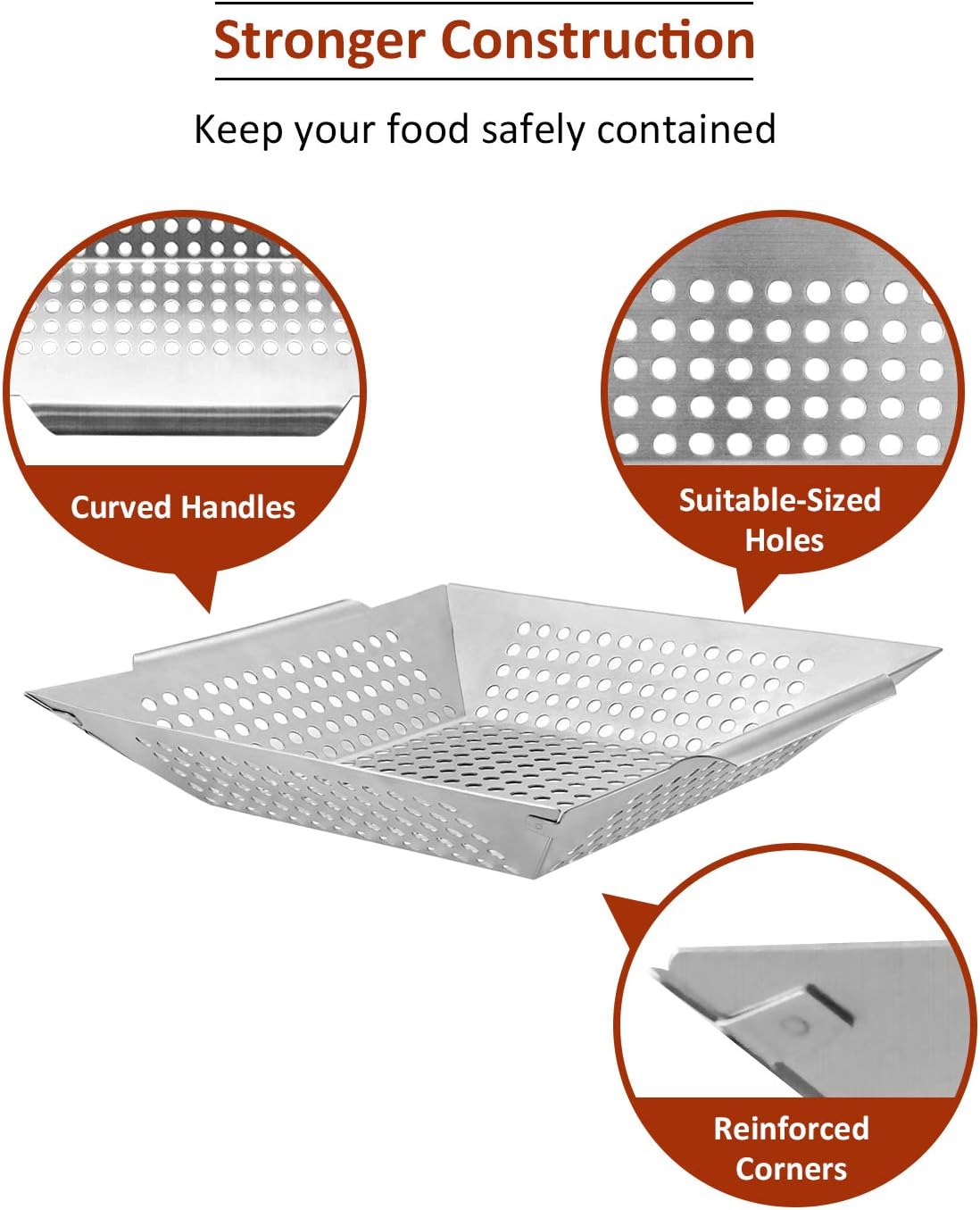 Arcedo Grill Basket for Vegetables, 12 Inch Large Square Wok, Deep BBQ Grill Topper, Heavy Duty Stainless Steel Grilling Pan with Handles, Outdoor Barbecue Cooking Accessories for Grill and Smoker : Garden & Outdoor