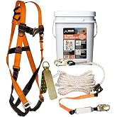 Malta Dynamics 50&rsquo; Roofer's Safety Bucket Kit &ndash; Warthog Pass-Thru Safety Harness, Reusable Roof Anchor, and 50&rsquo; Vertical Lifeline Assembly, OSHA/ANSI Compliant