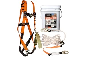 Malta Dynamics 50’ Roofer's Safety Bucket Kit – Warthog Pass-Thru Safety Harness, Reusable Roof Anchor, and 50’ Vertical Lifeline Assembly, OSHA/ANSI Compliant