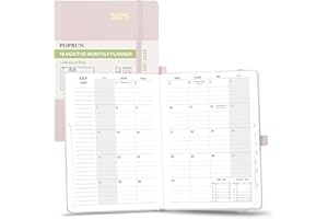 POPRUN Monthly Planner 2024-2025 ("8.5 X 6.25"), 18-Month Calendar Book (Jul.24 - Dce.25) with Monthly Tabs, Hardcover, Inner Pocket, 100GSM Thick Paper - Light Pink