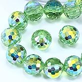 Dowarm 100PCS 8MM Crystal Glass Beads for Jewelry Making, Faceted Crystal Beads for Crafts Bracelet Wind Chimes Suncatcher, #5003 Rondelle Spacer Beads, Loose Gemstones, Light Green AB