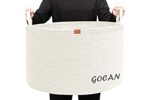 GOCAN Extra Large Storage Laundry Basket 22" X 22"X 14" Cotton Rope Woven Basket for Blanket Basket with Handles for Living Room Toys Storage XXXL (Cream)