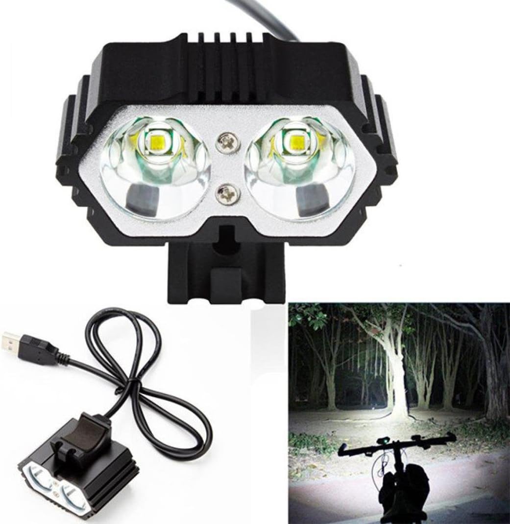 Quaanti 6000LM 2 X CREE XM-L T6 LED USB Waterproof Lamp Bike Bicycle Headlight Bicycle Front Lamp Bike Accessories (Black)
