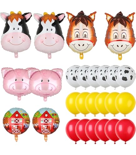 Farm Animal Balloons - Pig Cow Horse Mylar Foil Balloons 3-Pack Party Decor