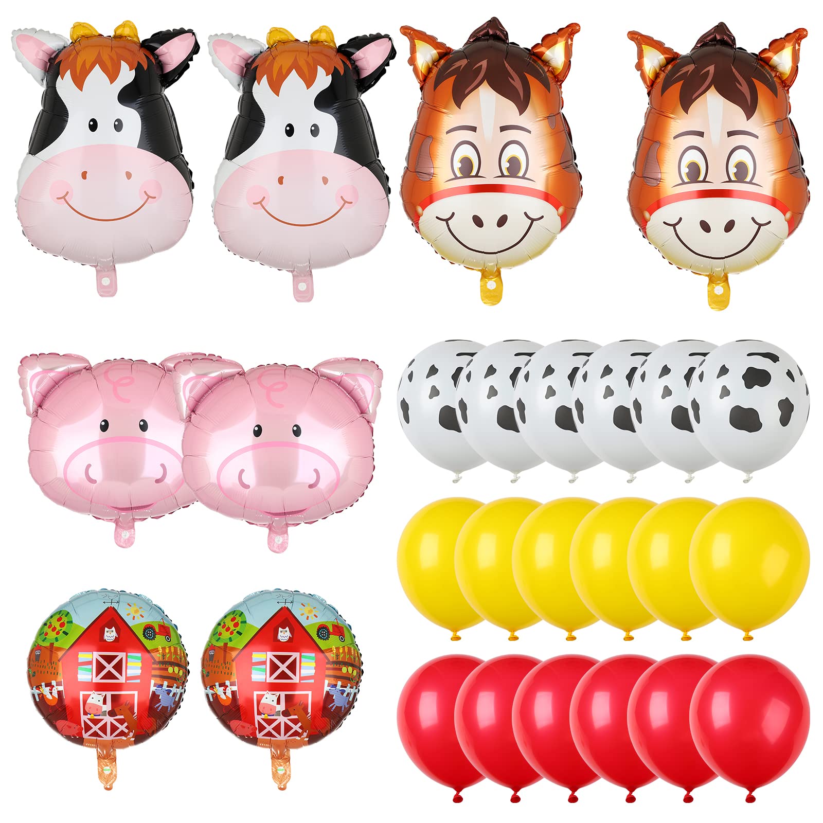 Photo 1 of Farm Animal Balloons Set Pig Cow Horse Donkey Head Shaped Mylar Foil Cow Print Latex Balloon for Barnyard Farm Theme Birthday Party Supplies Decorations
