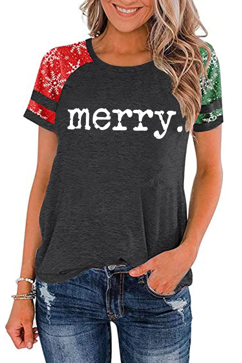 Ovazly Christmas Shirt for Women Raglan Sleeve