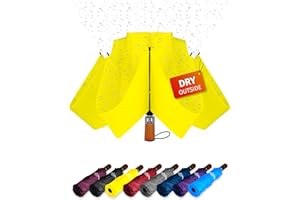 Raintrend Yellow Umbrella - Reversible, Windproof, Foldable, Travel Umbrella with Auto Open and Close, 41.3" Canopy