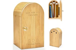CMXZSAM Bamboo Phone Box for Family Time, Magnetic Cell Phone Jail with Charging Holes,Decorative Phone Box Holds 6 Phones, H