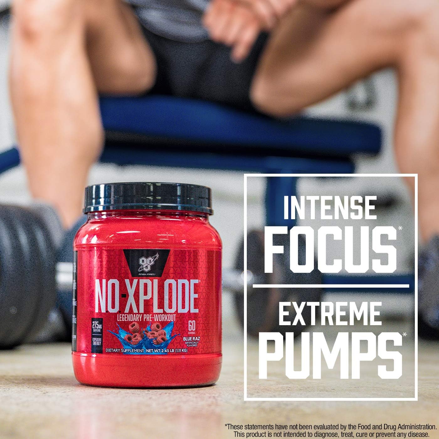 BSN N.O.-XPLODE Pre-Workout Supplement with Creatine, Beta-Alanine, and Energy, Flavor: Blue Raz, 60 Servings: Health & Personal Care