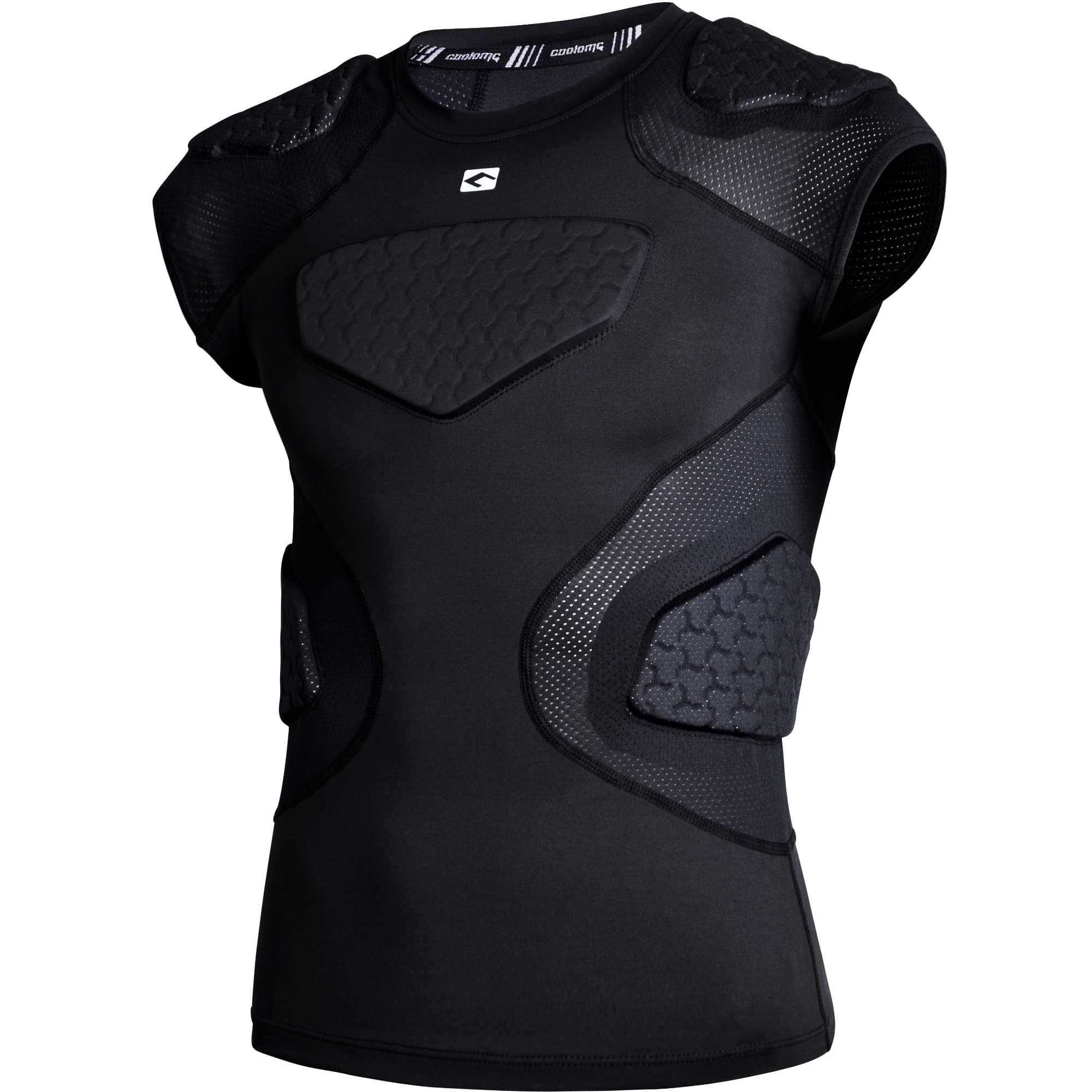 Photo 1 of COOLOMG Youth Football Chest Rib Protector Kids Padded Compression Shirt for Rugby Lacrosse Black M