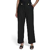 HALSTON Womens Straight Leg Linen Faux Belted Pant