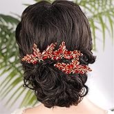 Kercisbeauty 3pcs Red Crystal Hair Piece Set Rhinestones Hair Pins for Wedding Brides Bridesmaid Women Girls Speical Occasion Jewelry for Updo Hair (Red)