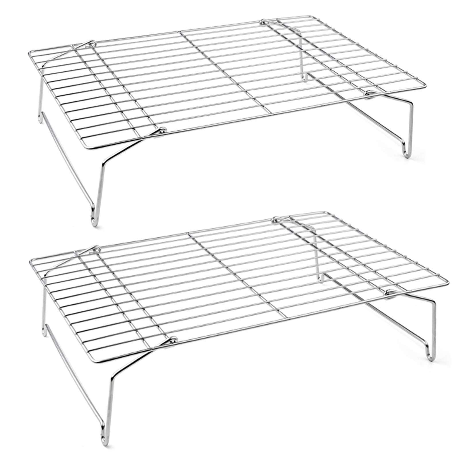 Photo 1 of P&P CHEF Cooling Rack Set of 2, 2-Tier Stackable Stainless Steel Wire Racks for Baking Cooking Cooling Roasting, Collapsible & Heavy Duty, Oven Safe & Easy Clean, 15" x 10", Silver