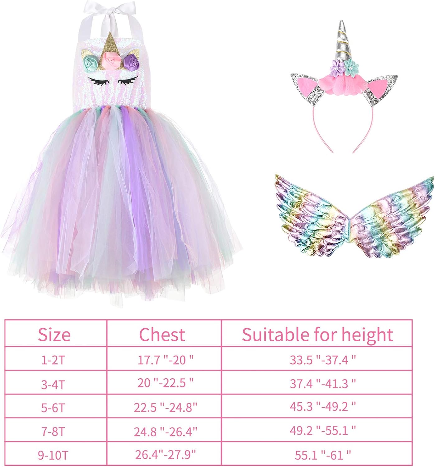 Halloween Unicorn Costumes for Girls with Headband and Wings: Clothing
