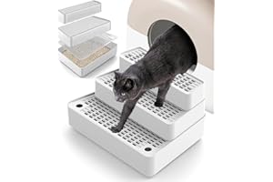 USLUOLE Adjustable 3 Steps Litter Box Ramp with Detachable Litter Trapper, Non-Slip Easy Clean Cat Litter Stair for Small & Elderly Cats, Cat Steps for Automatic Litter Box, White