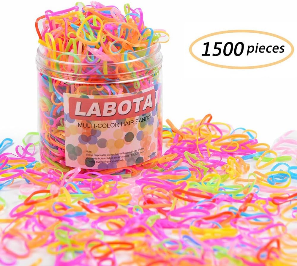 LABOTA 1500 Pieces Multi-color Rubber Bands, Small Candy Color Elastic Hair Bands with Free Box for Girls